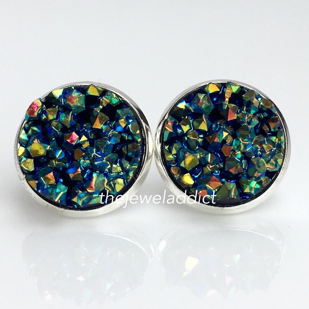 3 for 15🎀 green rainbow cluster faux druzy studs - Picture 2 of 4